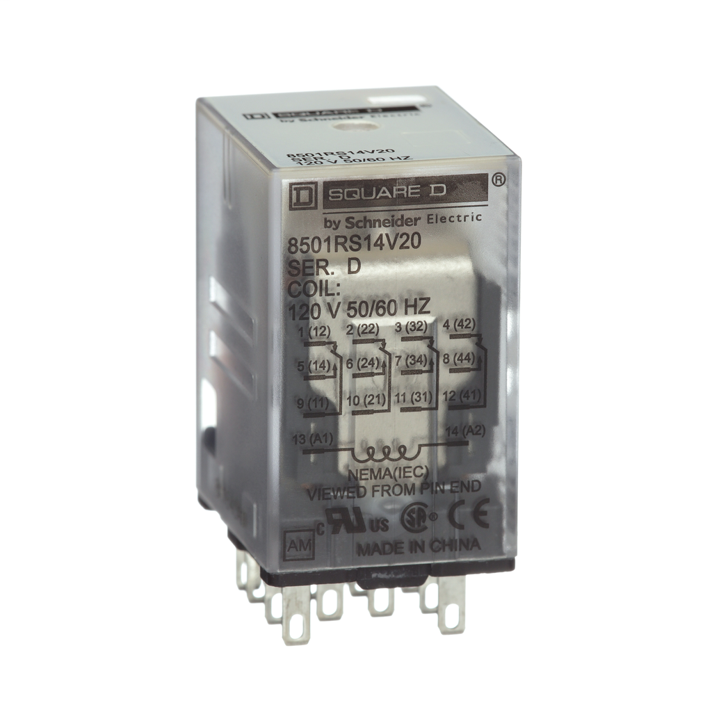 SquareD 8501RS14V14 RELAY 240VAC 5AMP TYPE R +OPTIONS