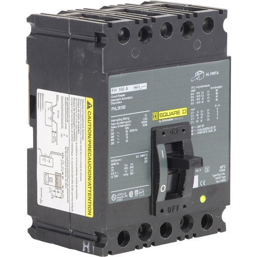 SQUARE D FHL36100 MOLDED CASE CIRCUIT BREAKER 600VAC 100A HIGH
