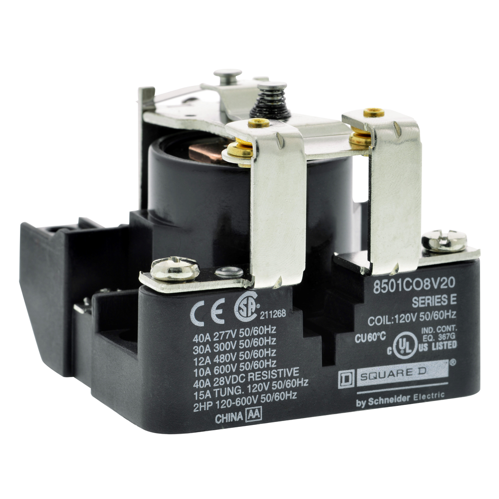 Product image for Square D 8501CO8V08 208 VAC 30 Amp 1-Pole SPST 1NC Panel Mount AC Operated Power Relay