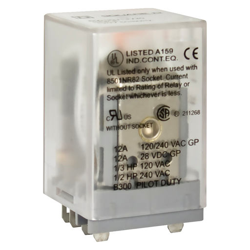 Product image for Square D 8501KUD12M1P14V53 24 VDC 10 Amp DPDT Socket/Solder Mount DC Operated Plug-In Relay