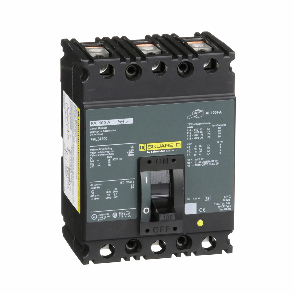 FA/LA MOLDED CASE CIRCUIT BREAKER, 480V,100A, 3P