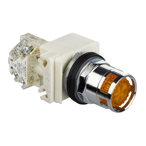 Amber illuminated pushbutton Ø 30 – flush spring return – 230 V – 1OC