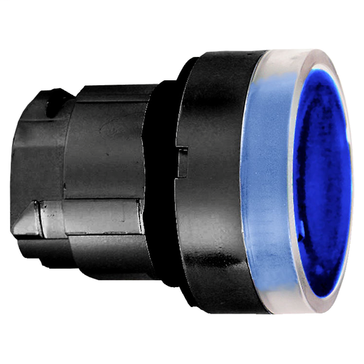 Blue flush illuminated pushbutton head Ø22 spring return for integral LED