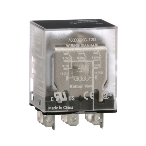 Power relay, Legacy, 15A, 3PDT, 12 VDC, clear cover