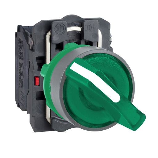 Green complete illum selector switch 2 pos stay put 24V AC/DC 1NO+1NC cp grey