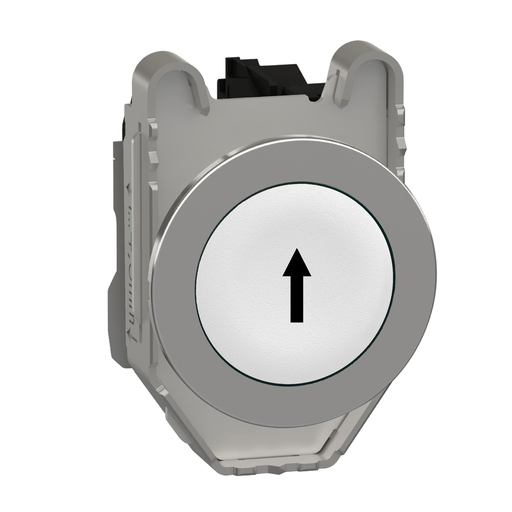 Push button flush mounted, metal, whit,e Ø30, spring return, marked UP ARROW, 1 NO