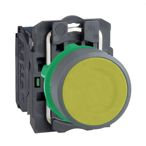 Yellow flush pushbutton 1NO screw clamp cp grey