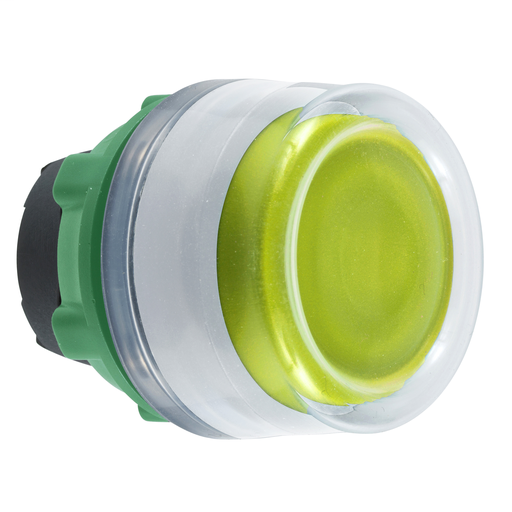 Yellow illum pushbutton head for integral LED booted cp white
