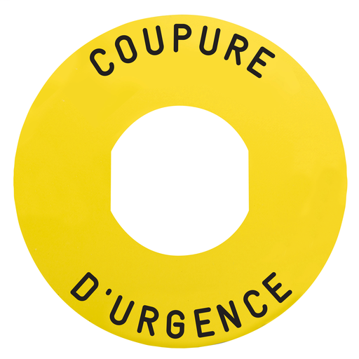 Marked legend Ø60 for emergency switching off-COUPURE D’URGENCE /logo ISO13850