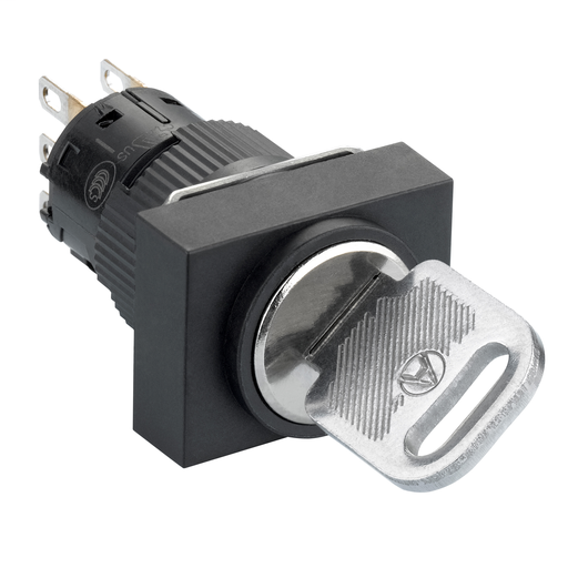 Rectangular black key selector switch Ø16-projecting keylock 2 positions-1CO