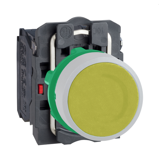 Yellow flush pushbutton 1NO 1NC screw clamp cp white
