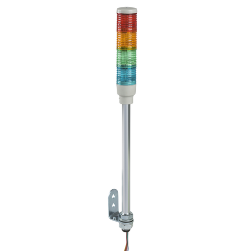 Monolithic tower light, red-orange-green-blue, 40mm, tube mounting, steady, without buzzer, IP23, 24 V AC DC