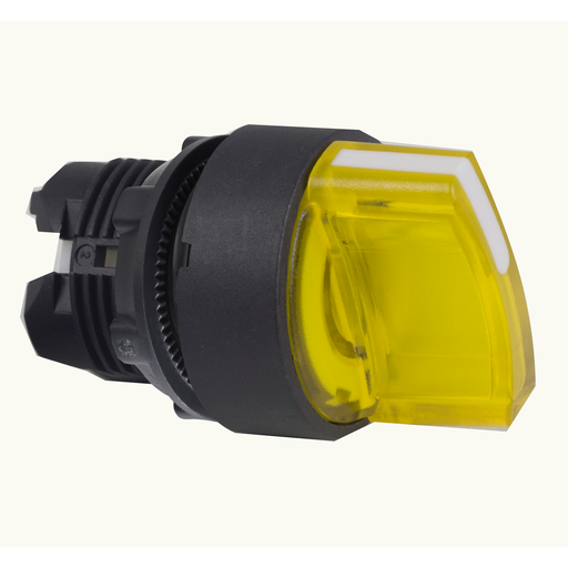 Yellow illuminated selector switch head Ø22 2-position spring return