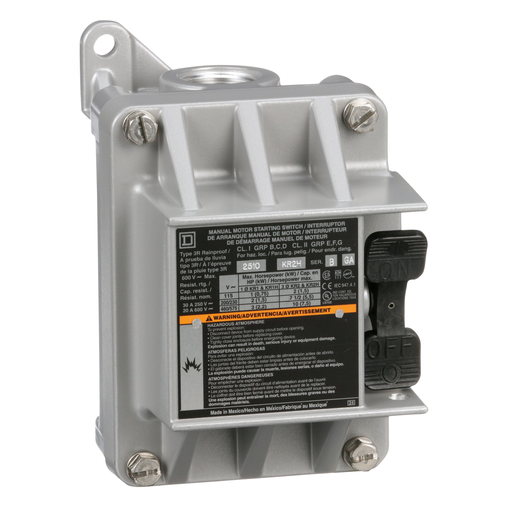 Switch, manual, 30A, 3 pole, 10 HP at 575 VAC, three phase, toggle operated, no indicator, NEMA 7/9, two conduit opening