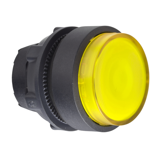 Yellow projecting illuminated pushbutton head Ø22 spring return for integral LED