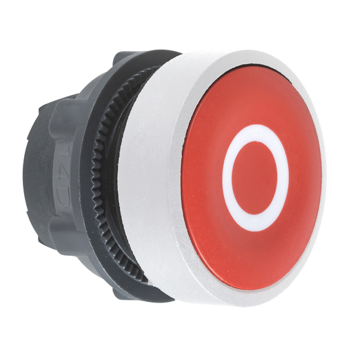 Red flush pushbutton head white marked “O” cp white