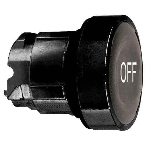Black flush pushbutton head Ø22 spring return “OFF”