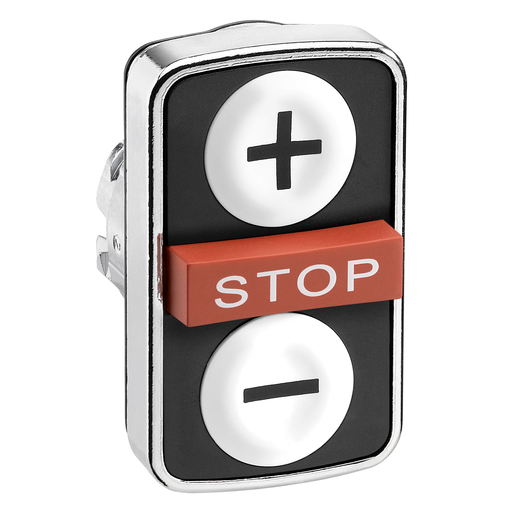 White flush/red projecting/white flush triple-headed pushbutton Ø22 with marking