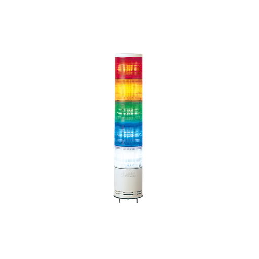 Monolithic tower light, red-orange-green-blue-clear, 100mm, base mounting, steady or flashing, with buzzer 60…85 dB, IP54, 24 V DC