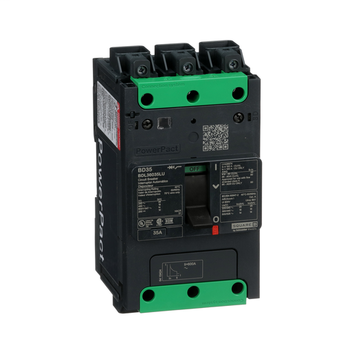 Circuit breaker, PowerPact B, 35A, 3 poles, 600Y/347V AC, 14kA at 600Y/347 UL, Everlink, control wire ON end