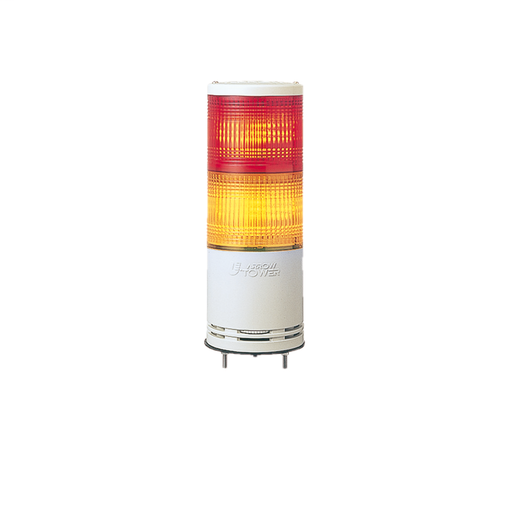 Monolithic tower light, red-orange, 100mm, base mounting, steady or flashing, with buzzer 60…85 dB, IP54, 100…240 V AC