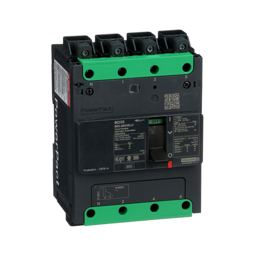 Circuit breaker, PowerPact B, 35A, 4 poles, 600Y/347V AC, 14kA at 600Y/347 UL, Everlink, control wire ON end