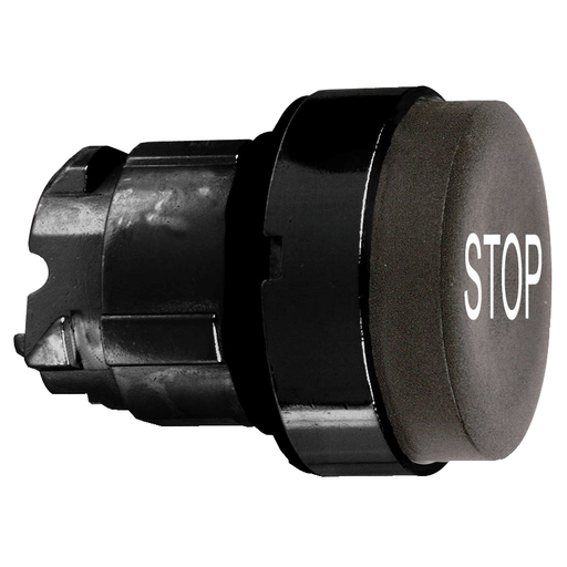Black projecting pushbutton head Ø22 spring return “STOP”