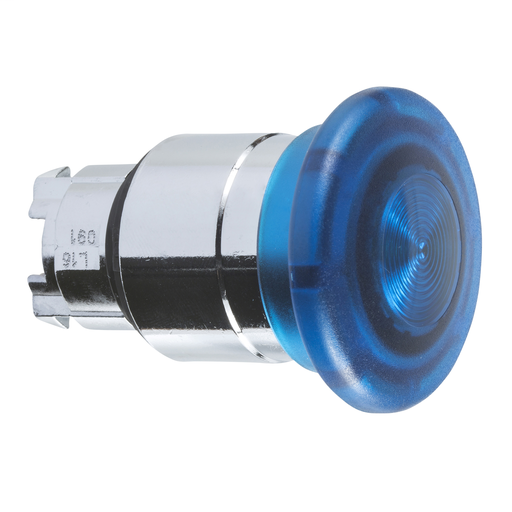 Blue Ø40 illum mushroom pushbutton head Ø22 spring return for integral LED