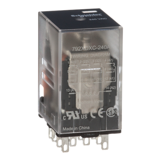 Power relay, Legacy, 4PDT, 6A, 240 VAC, clear cover