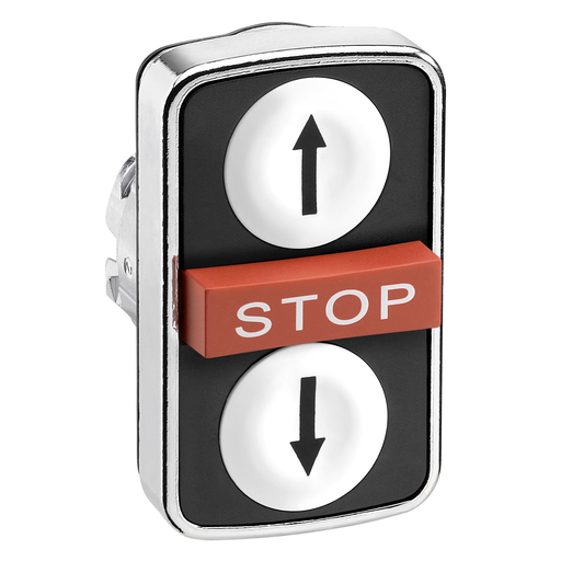 White flush/red projecting/white flush triple-headed pushbutton Ø22 with marking