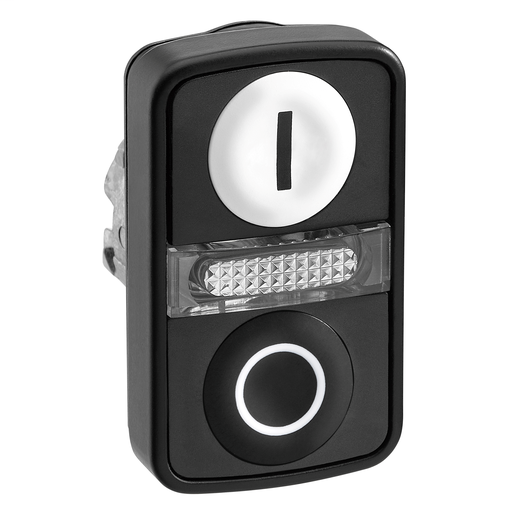 White flush/black flush illuminated double-headed pushbutton Ø22 with marking