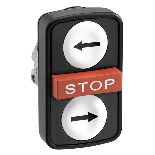 White flush/red projecting/white flush triple-headed pushbutton Ø22 with marking