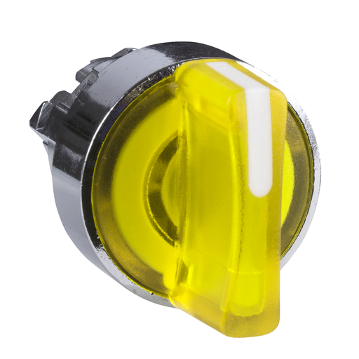 Yellow illuminated selector switch head Ø22 3-position stay put