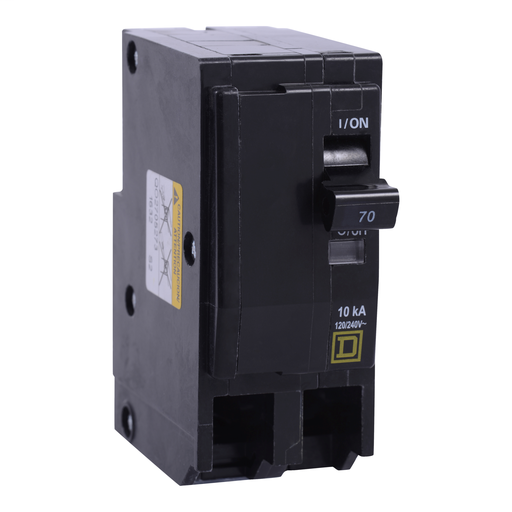 Mini circuit breaker, QO, 70A, 2 pole, 120/240 VAC, 10 kA, plug in mount, ring terminals