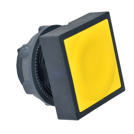 Yellow square flush pushbutton head Ø22 spring return unmarked