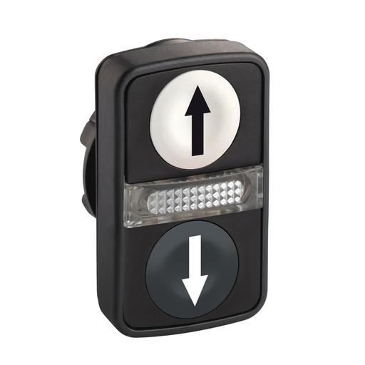 White flush/black flush illuminated double-headed pushbutton Ø22 with marking