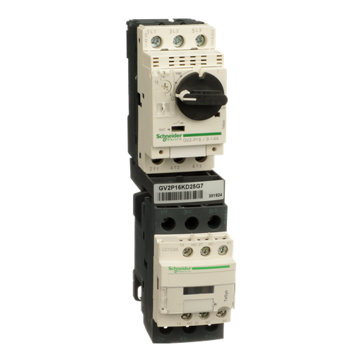 Motor Starter Kit, TeSys, LC1D25G7 contactor, GV2P16 motor starter protector, 120 VAC 50/60 Hz coil, 9 to 14A trip