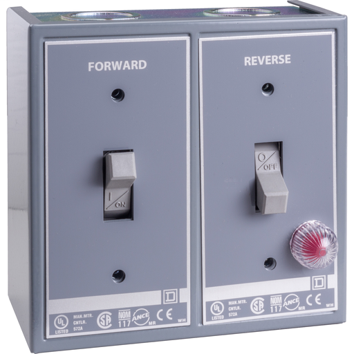 Reversing Manual Switch – NEMA 1 – 3P – Toggle Operated -Red Indicator – 600VAC