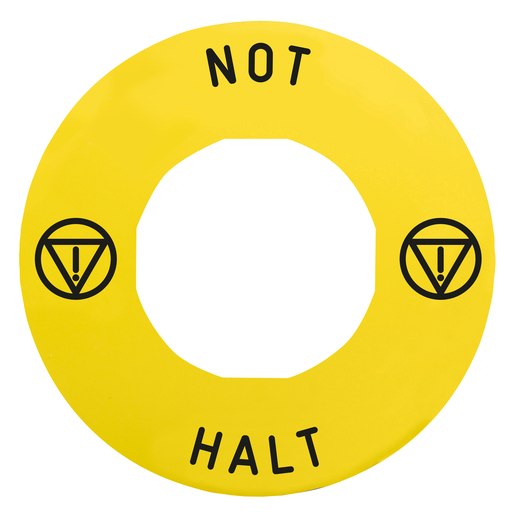 Marked legend Ø60 for emergency stop – NOT-HALT/logo ISO13850