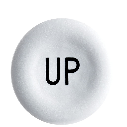 White cap marked UP for circular pushbutton Ø22
