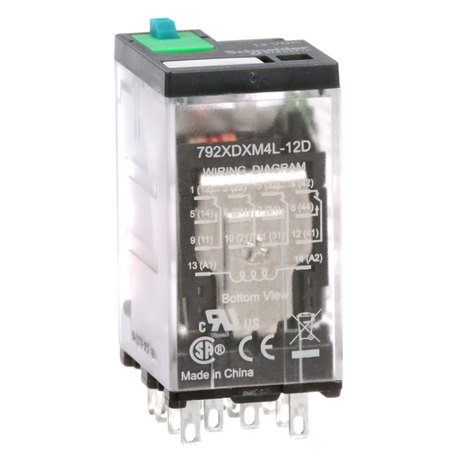 Power relay, Legacy, 4PDT, 6A, 12 VDC, cover with locking push button and LED