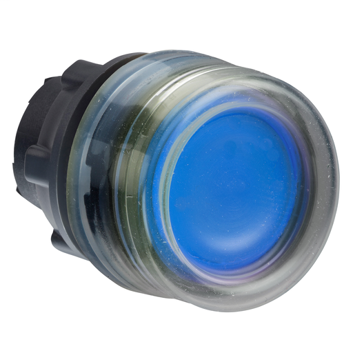 Blue flush illuminated pushbutton head Ø22 spring return for integral LED
