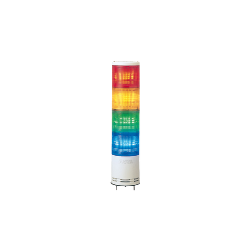 Monolithic tower light, red-orange-green-blue, 100mm, base mounting, steady or flashing, with buzzer 60…85 dB, IP54, 100…240 V AC