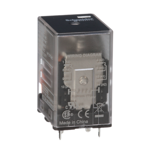 Power relay, Legacy, 15A, DPDT, 240 VAC, clear cover, Faston terminlas