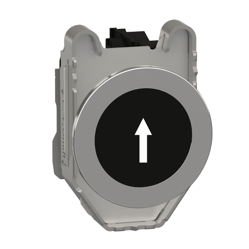 Push button flush mounted, metal, black, Ø30, spring return, marked DOWN ARROW, 1 NO
