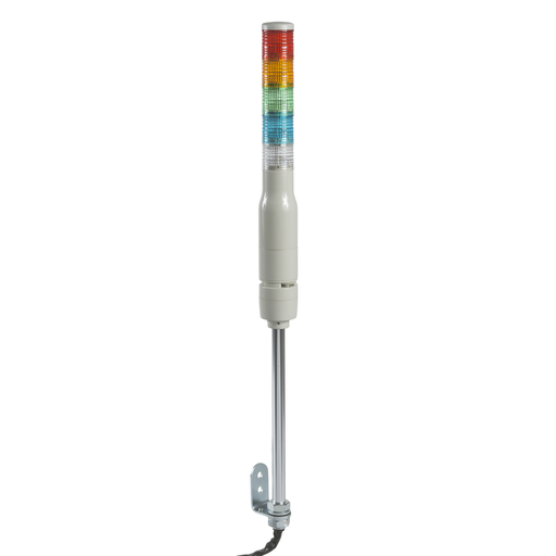 Monolithic tower light, red-orange-green-blue-clear, 40mm, tube mounting, steady or flashing light, with buzzer 70…85 dB, IP23, 100…240 V AC
