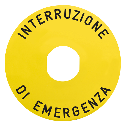 Marked legend Ø90 for emerg.switch. off -DESCONEXION DI EMERGENCIA/logo ISO13850