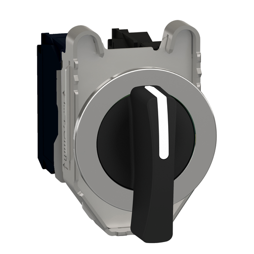 Selector switch flush mounted, metal, black, Ø30, long handle, 3 positions, spring return to center, 2 NO