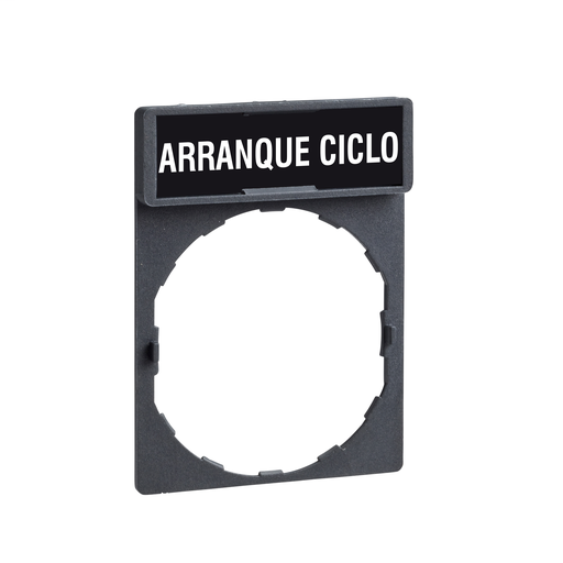 Legend holder 30 x 40 mm with legend 8 x 27 mm with marking ARRANQUE CICLO