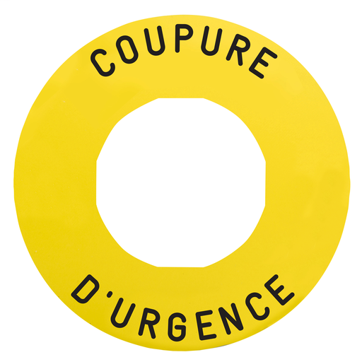 Marked legend Ø60 for emergency switching off-COUPURE D’URGENCE/logo ISO13850